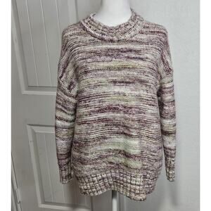 Old Navy Womens Crewneck Multicolor Pastel Stripe Soft Knit Sweater Size Medium